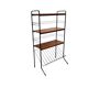 Vintage black shelf/coat rack with wooden accents.