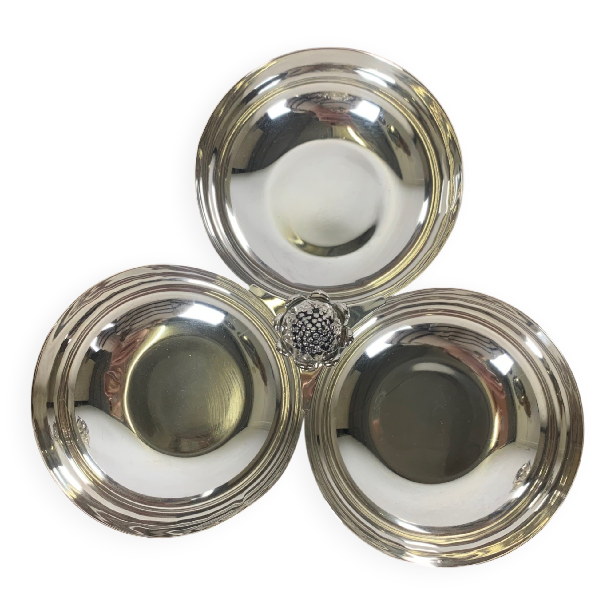 3-compartment silver-plated metal appetizer dish, 1970