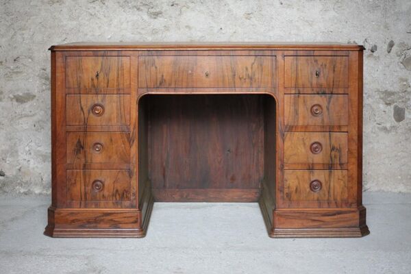 Bureau de ministre victorien XIXe, bureau à caissons anglais, meuble bois