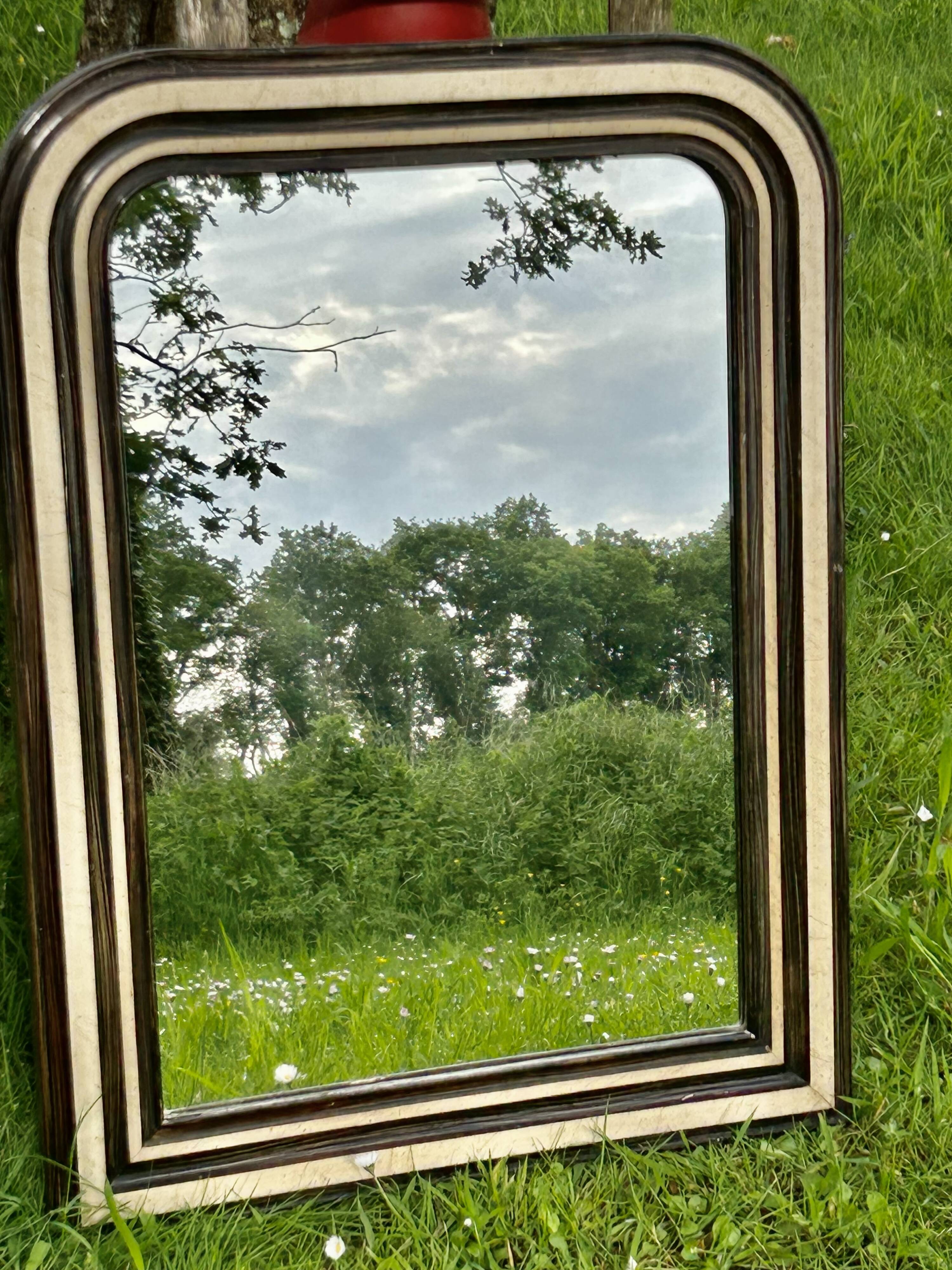 Louis Philippe mirror, wood and stucco with faux wood decoration. 19th century. 56 x 74.