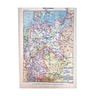 Lithograph map Empire of Germany 1897