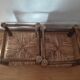 Pair of vintage straw woven foot stools