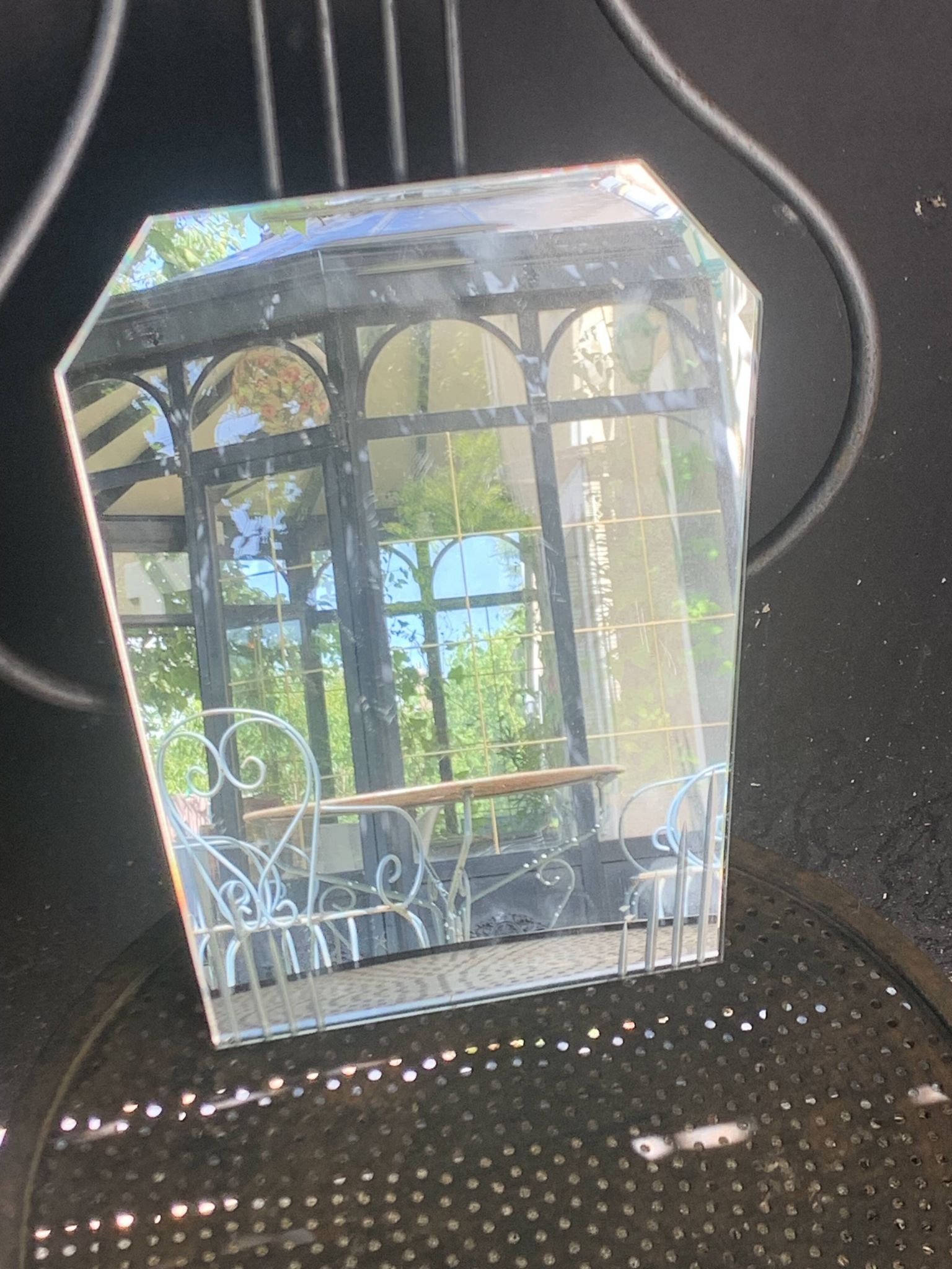 Miroir, centre de table, à poser, biseaute et ciselé, art deco