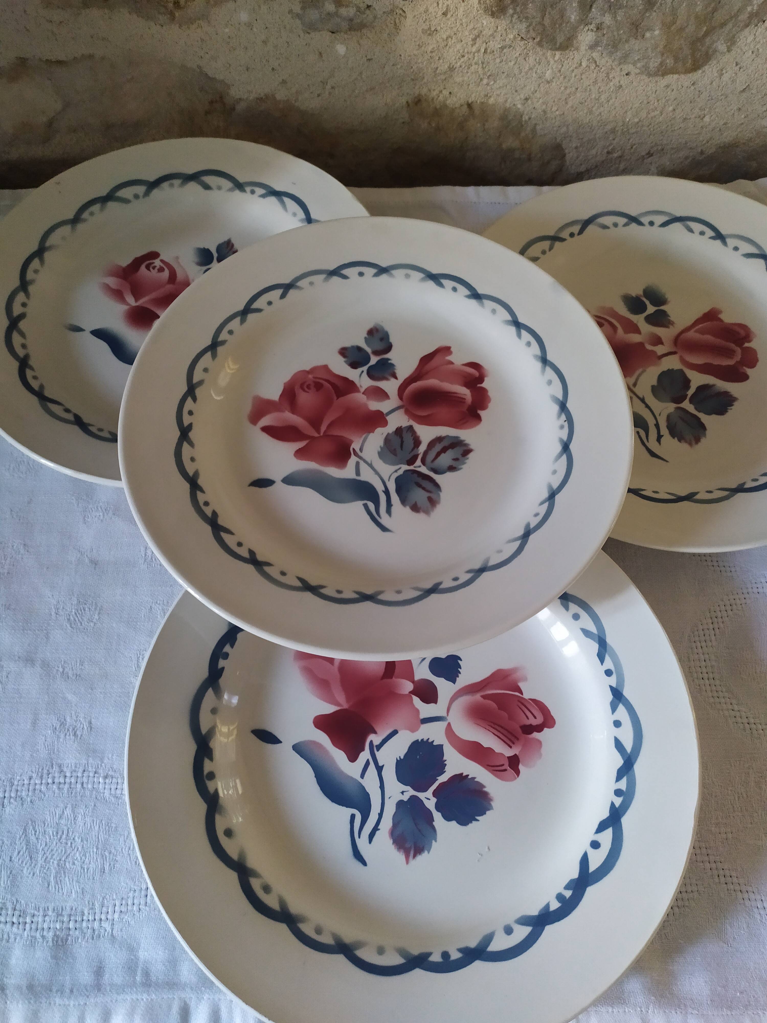 Flat earthenware plates by Digoin Sarreguemines