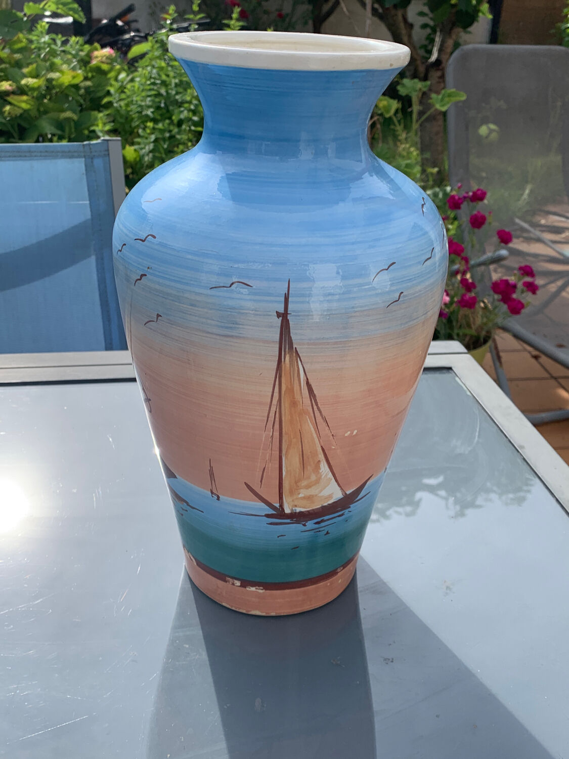 Vase décor bateaux mer
