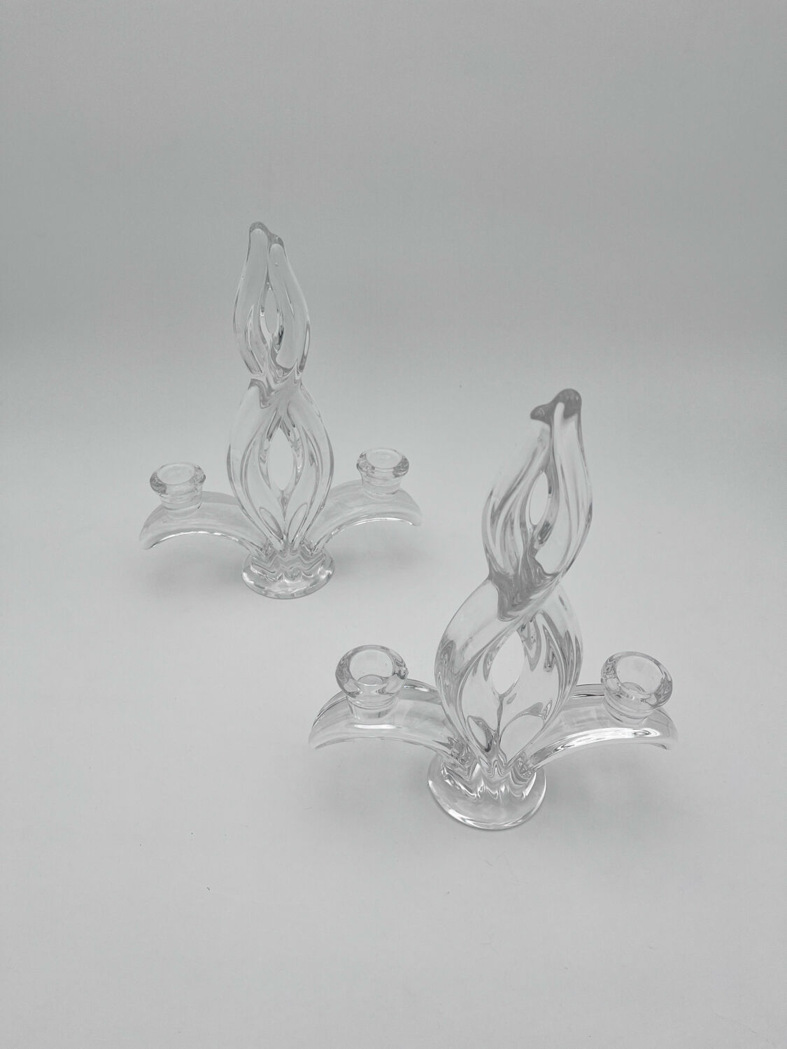Pair of "Vegetal" candlesticks in solid crystal - Vannes-le-Châtel