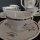Tea set six cups Limoges porcelain floral decoration