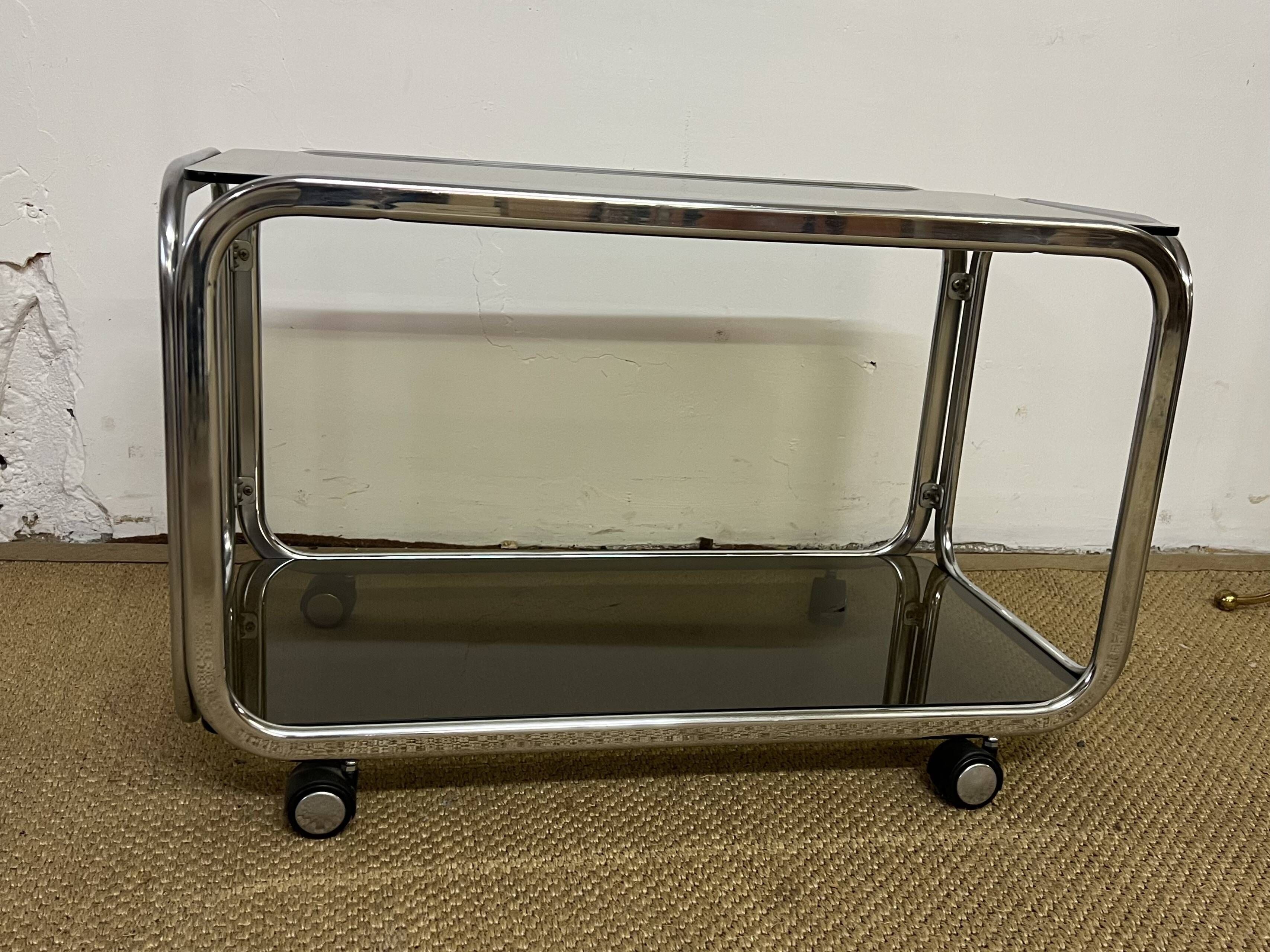 Metal and smoked glass rolling trolley / Bar cart from the 70s
