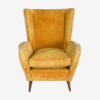Vintage yellow velvet armchair by Paolo Buffa, Italy 1950s
