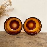 4 amber textured glass bowls