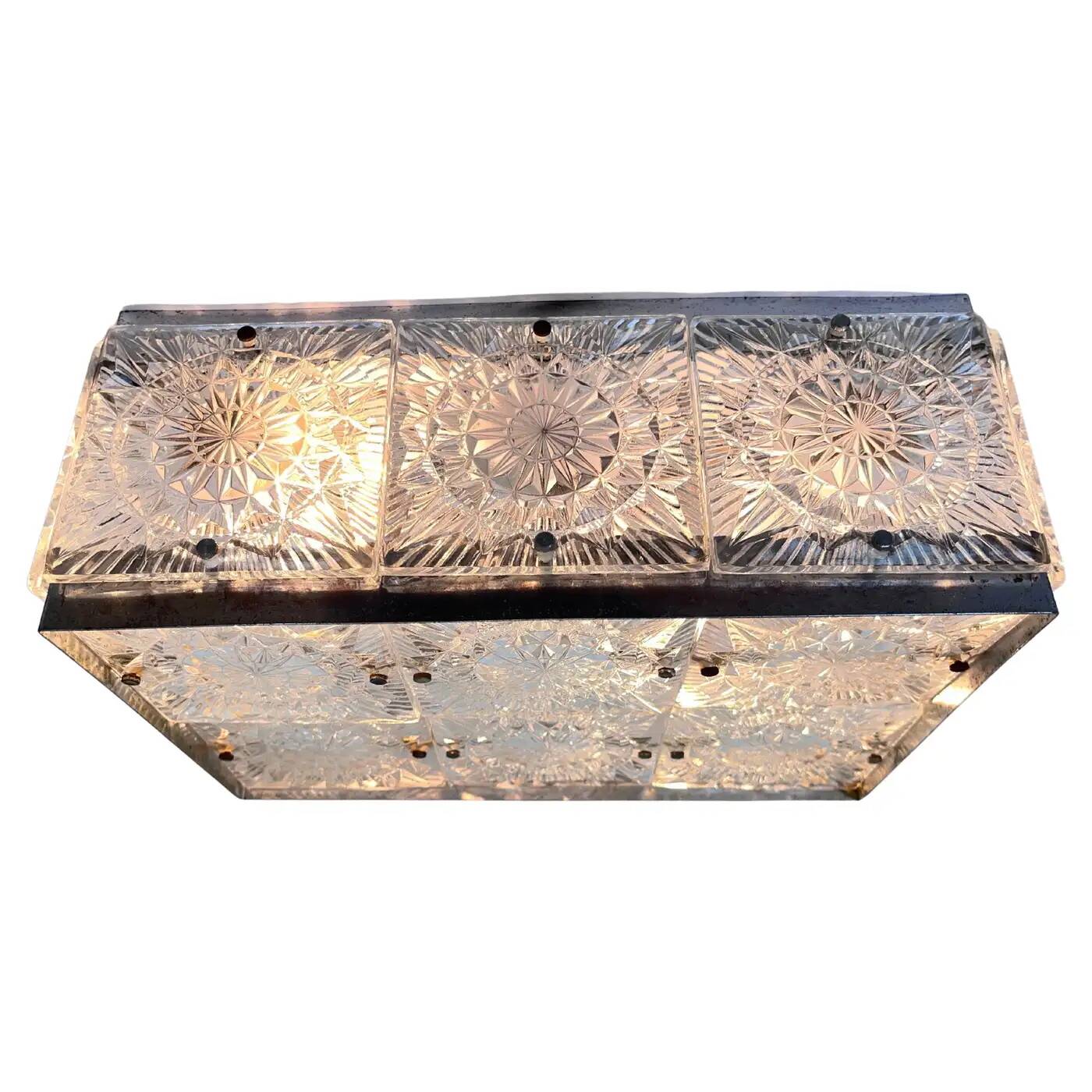 Rare glass flush mount by Kamenicky Senov, 1970s / Czechoslovakia