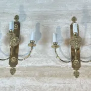 Pair of Neoclassical Wall Lights with Three Arms in Brass with Decoration