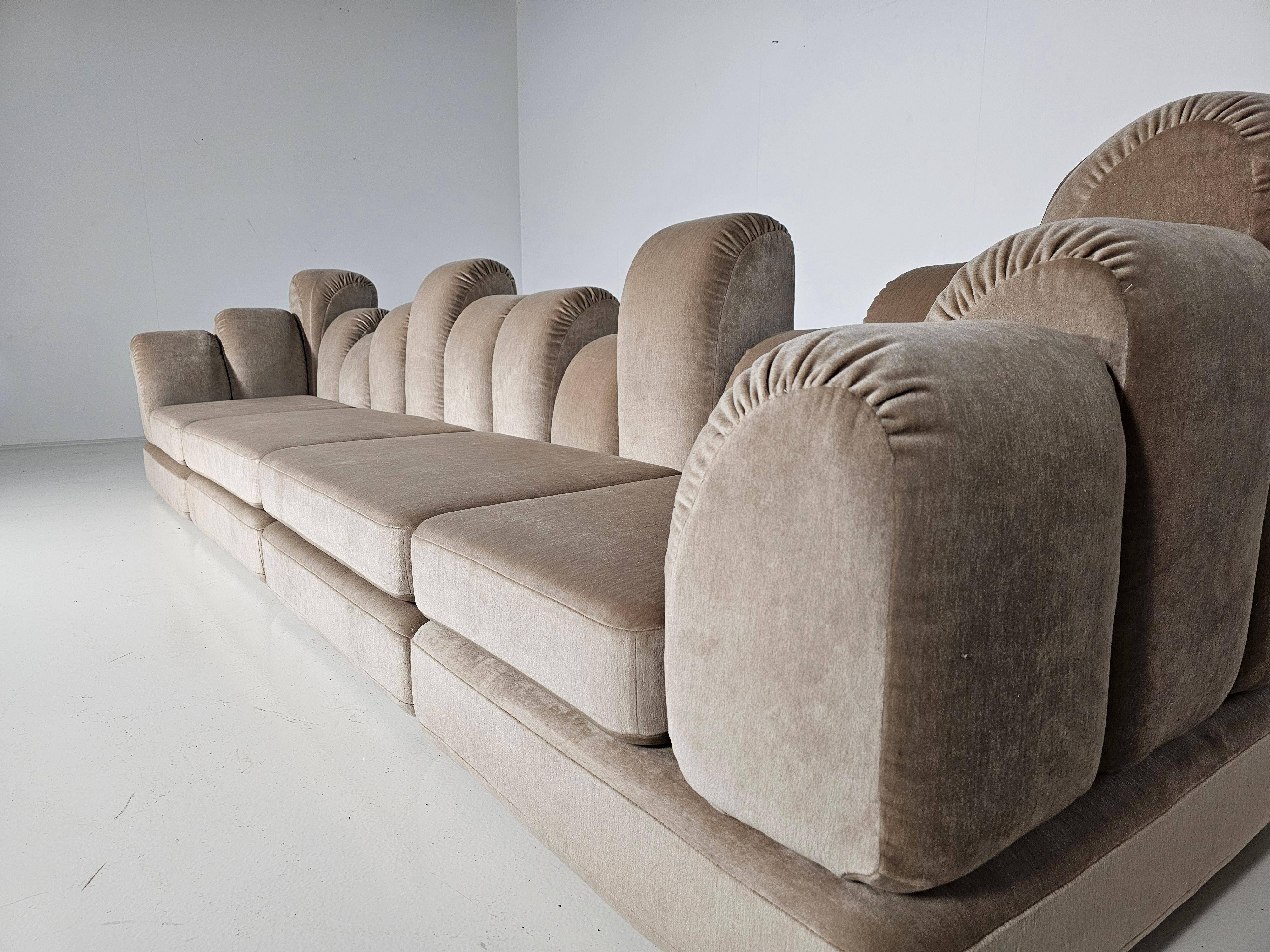 Beige mohair velvet sectional sofa by Hans Hopfer, Roche Bobois.