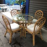 Table set and 4 rattan chairs