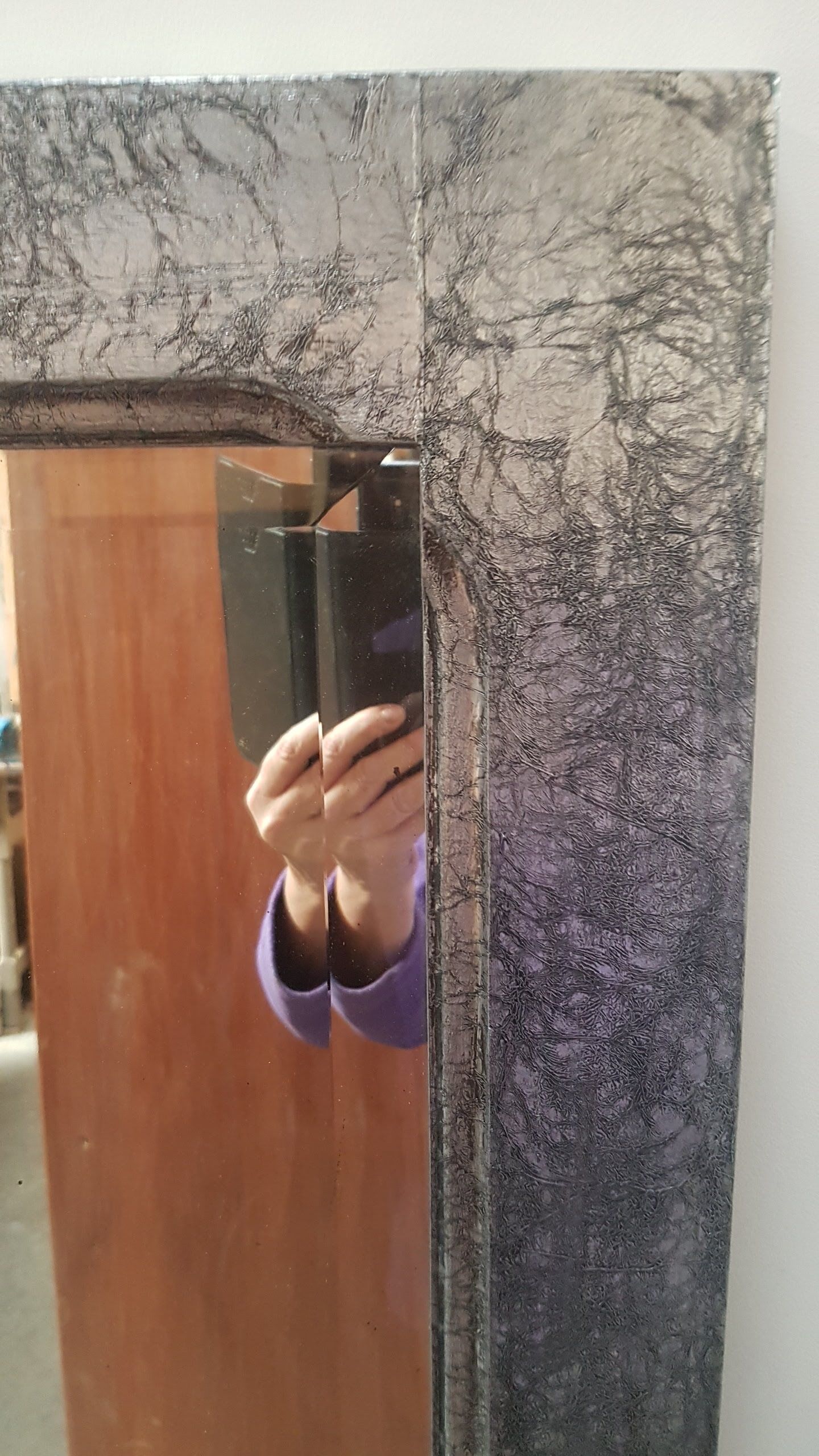 Antique mirror beveled restyled silver patinated black 58x159cm