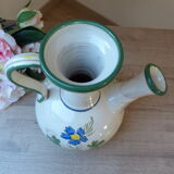 Pitcher carafe chevrette in terracotta enamelled with flowers italian crafts numbered