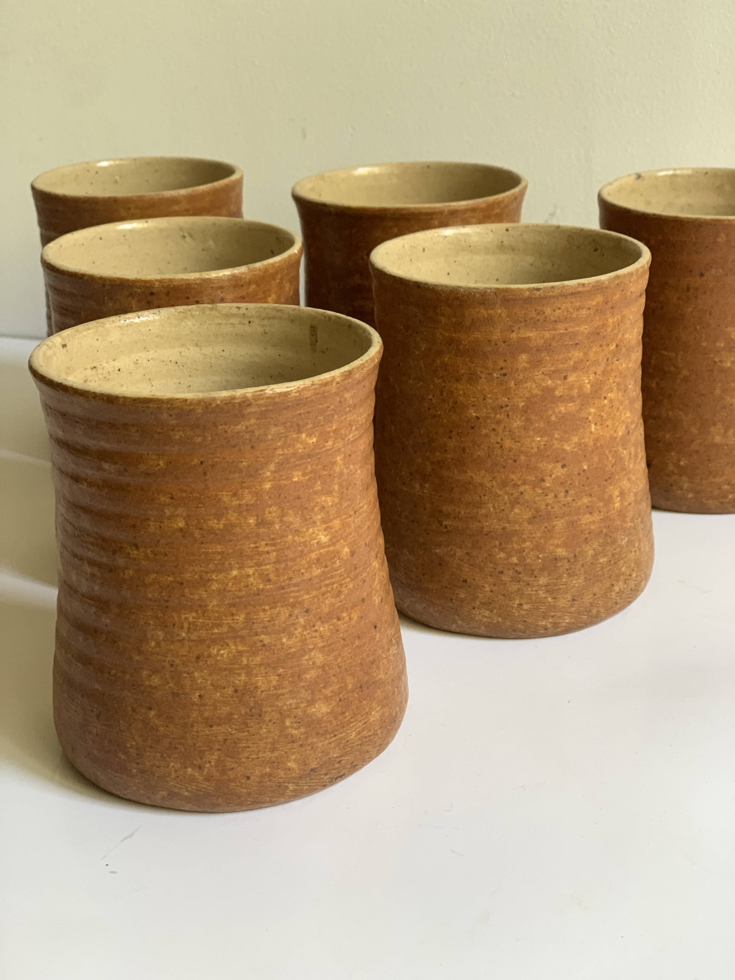 6 vintage stoneware tumblers