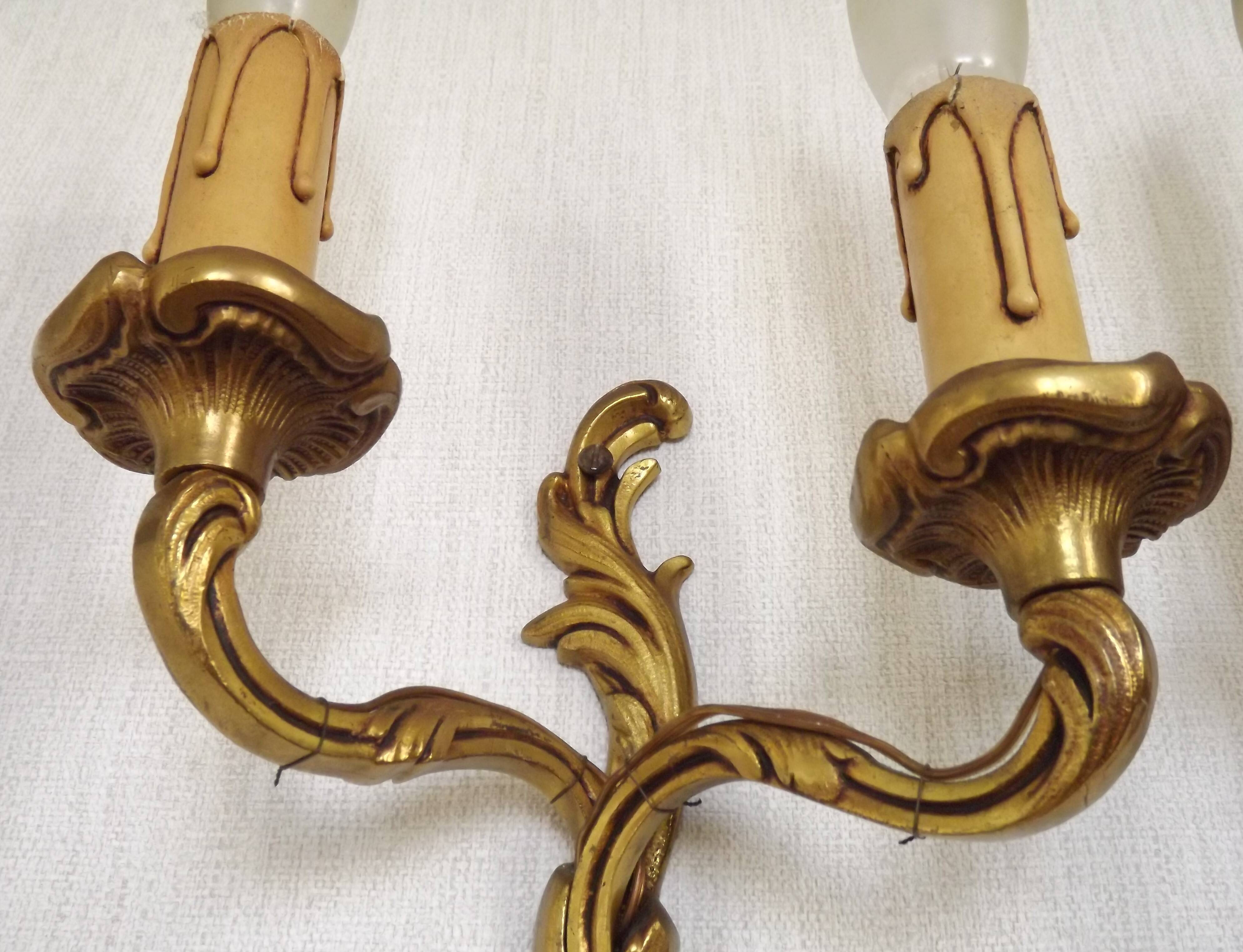 Vintage French Bronze Double Wall Sconces with Acanthus Leaf Detail 5706
