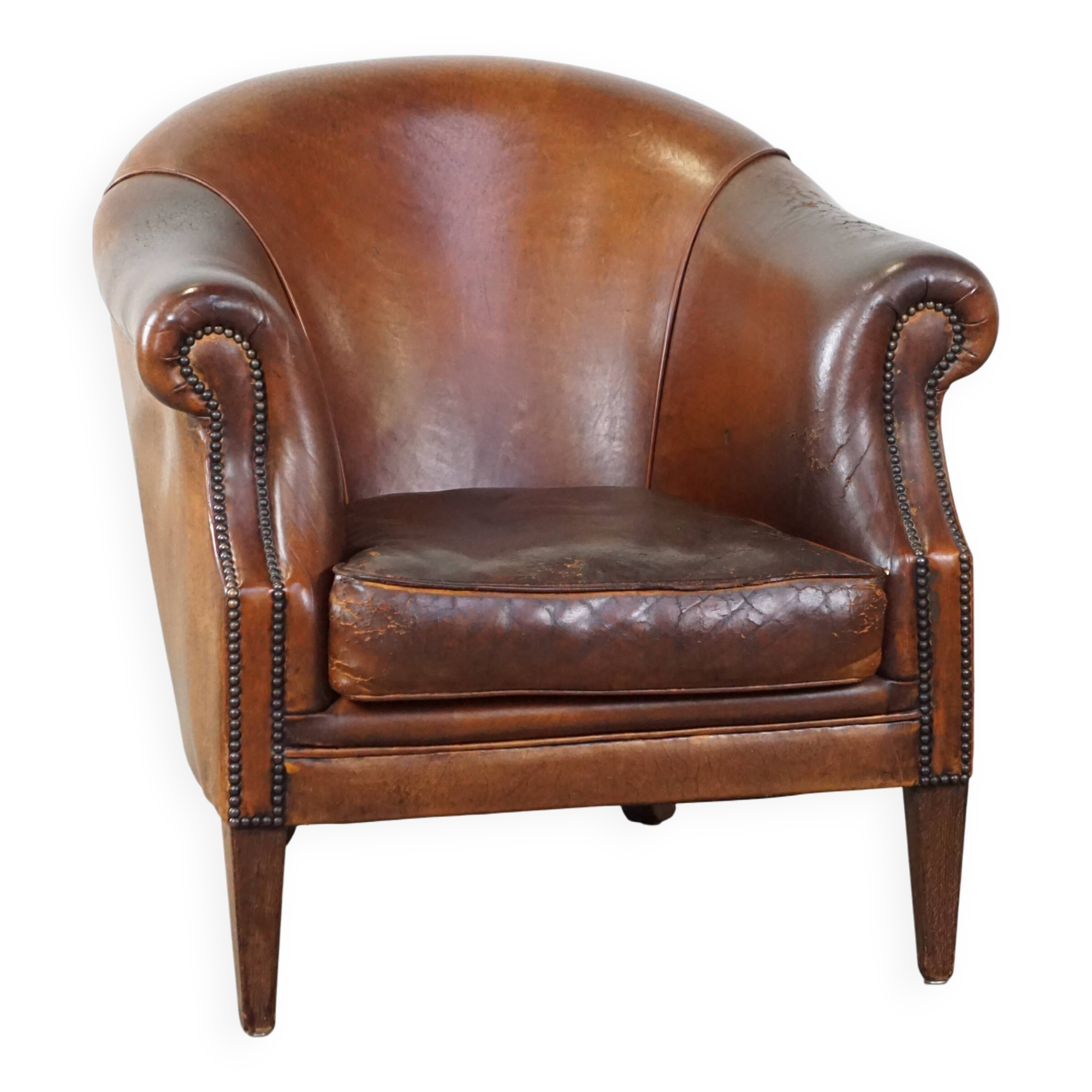 Vintage club armchair in sheepskin leather