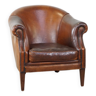 Fauteuil club vintage en cuir de mouton