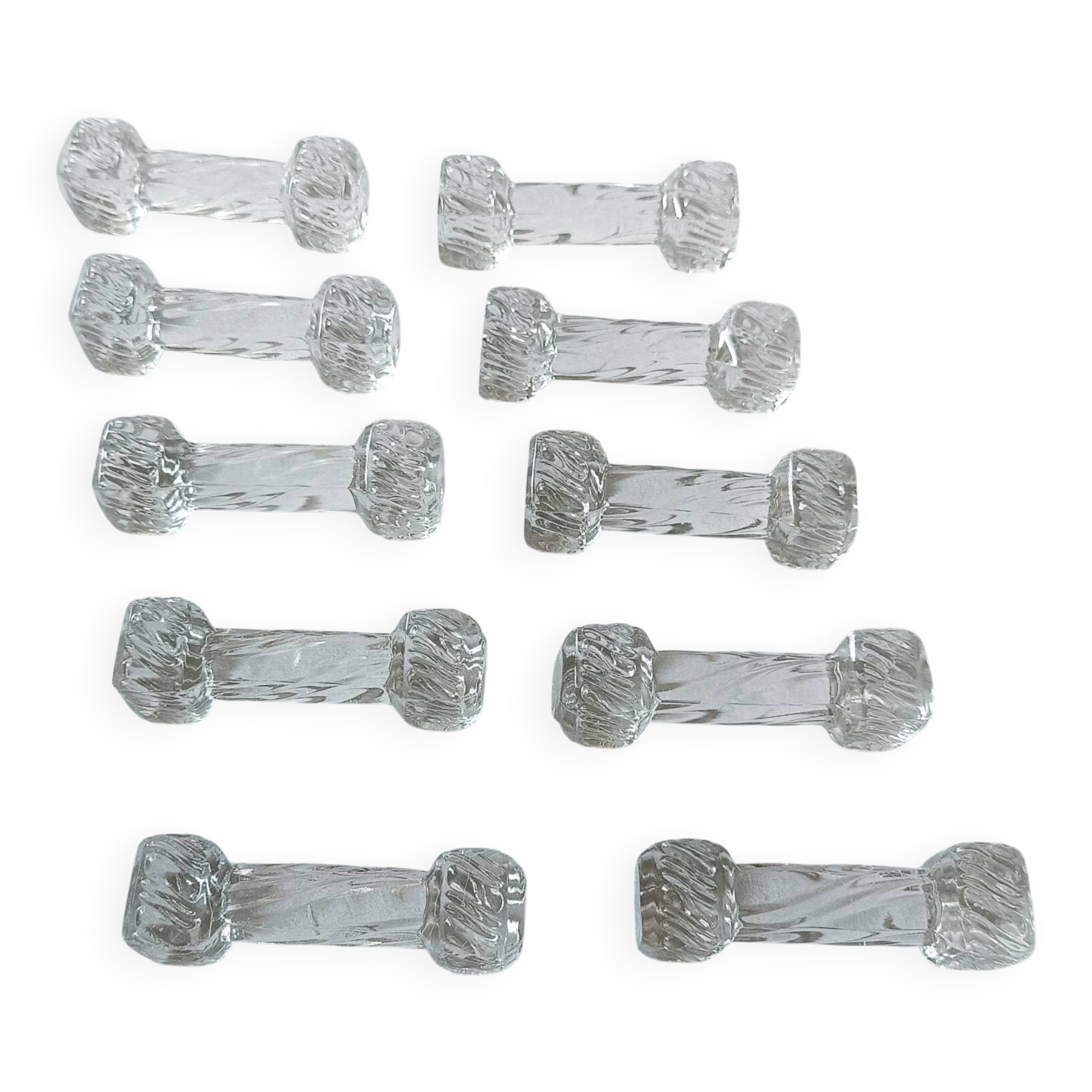 Set of 10 antique twisted moulded glass knife rests – Art Deco style