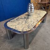 Italian design coffee table from the 70s, marble and chrome