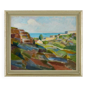 Original Swedish oil on panel – “Coastal Landscape” by Carl Deelsbo (1908–1982) – vintage & framed – 45.5 × 53.5 cm