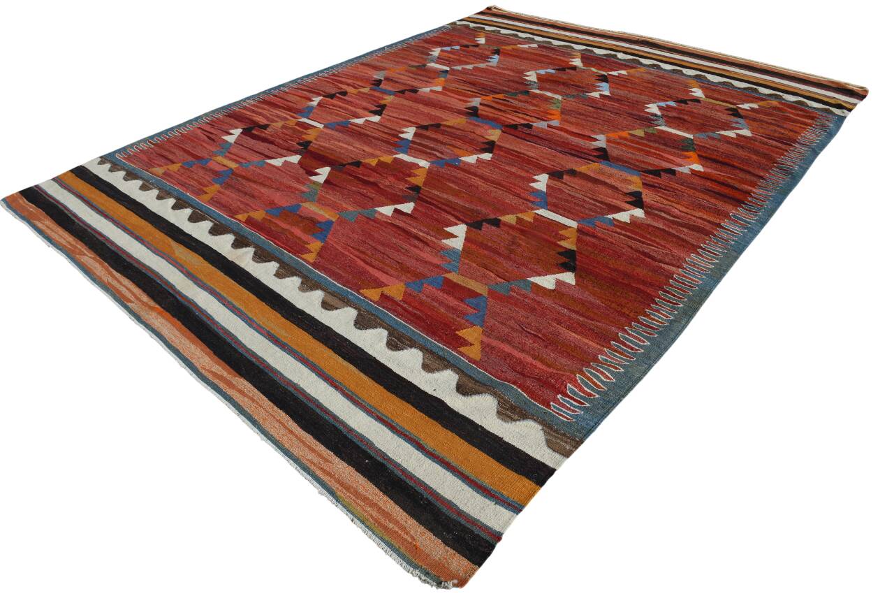 Turkish Wine Red Handmade Wool Kilim Rug, 312x407Cm