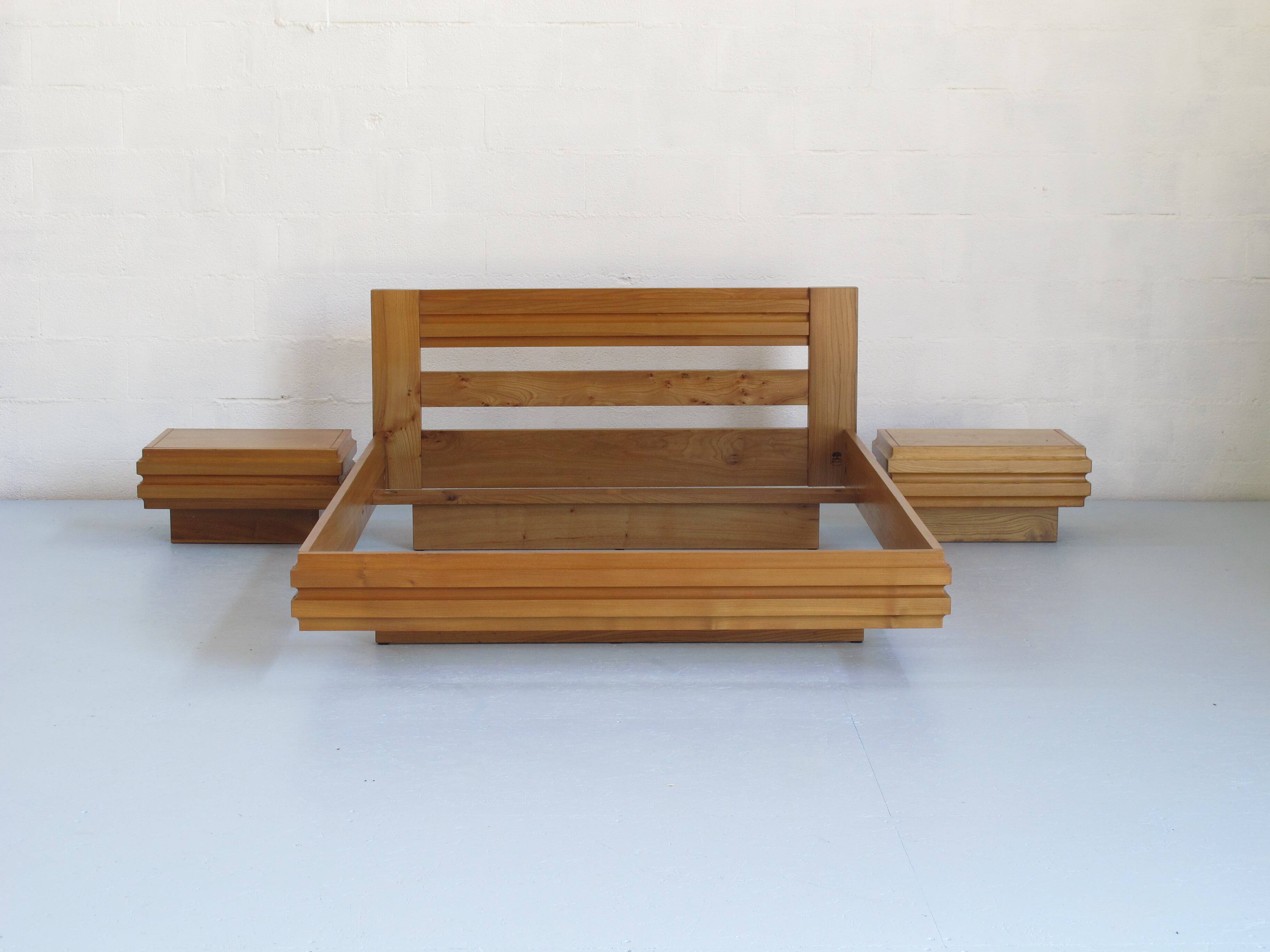 140 cm bed and bedside tables in certified solid elm regain