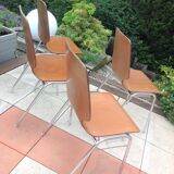 Suite of four chairs in teak color multiplis and chrome / vintage feet 60s-70s