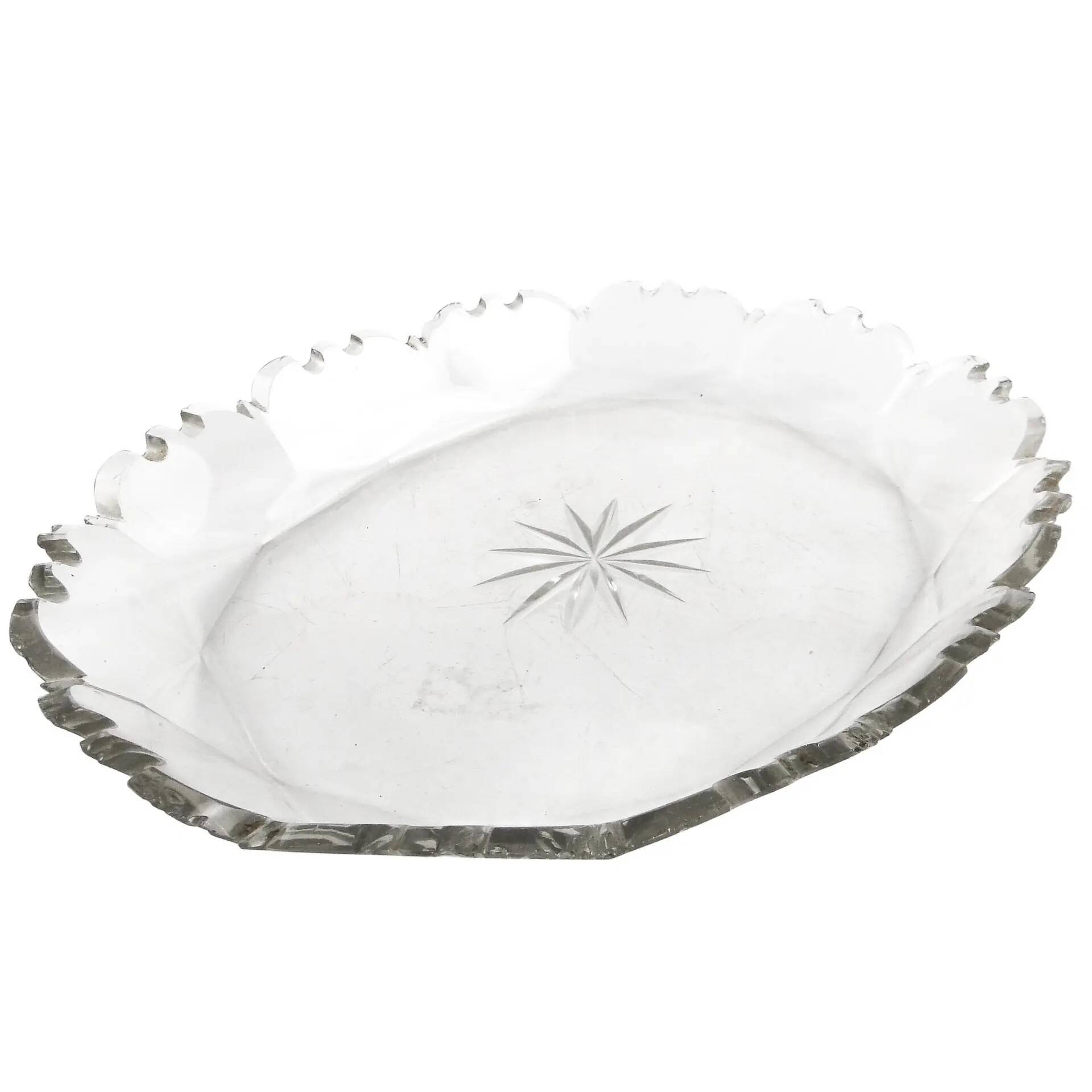 Plat Biedermeier, cristal transparent, République tchèque, 19e siècle