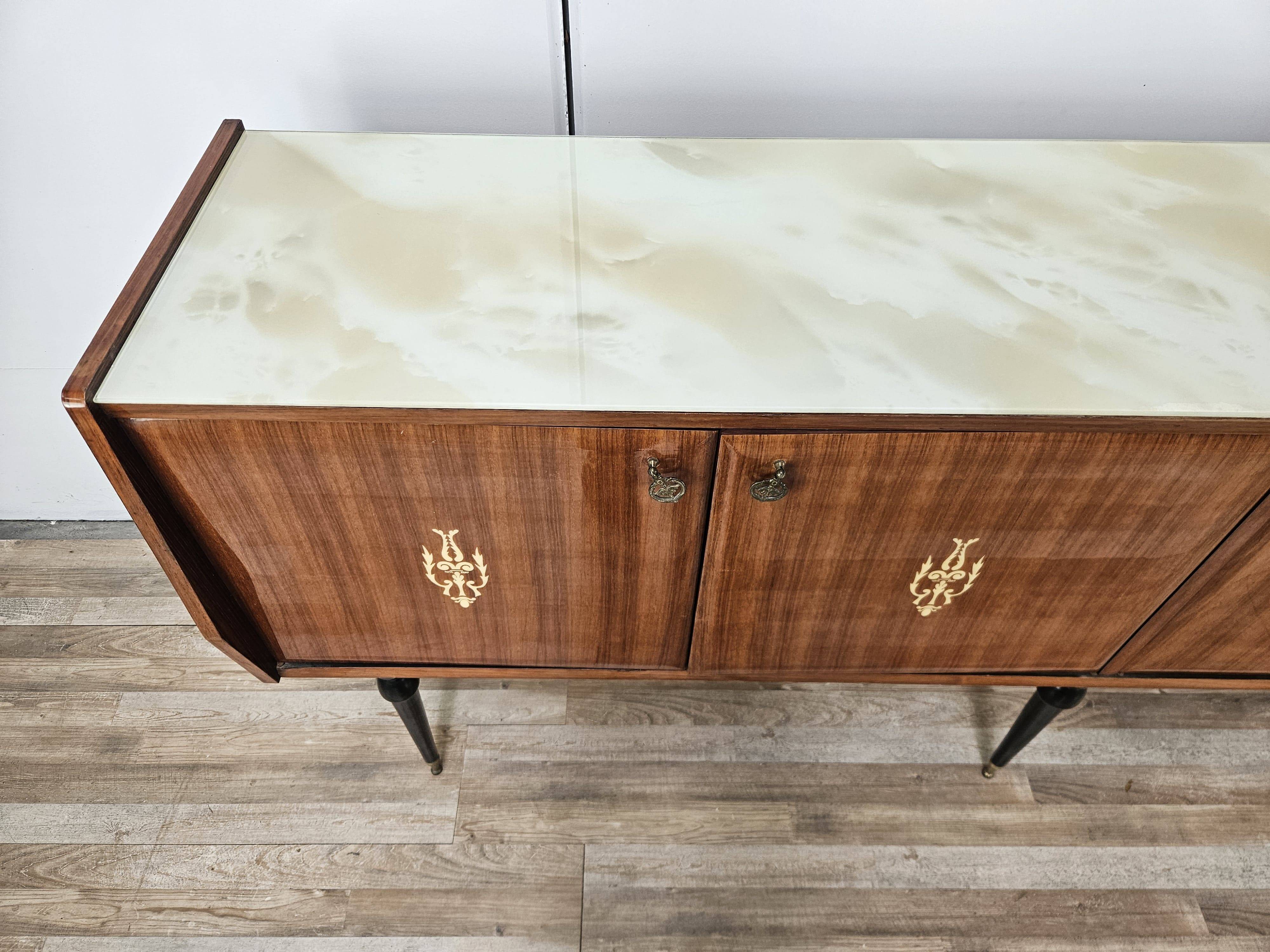 Mid-century 1960s mahogany sideboard with glass top