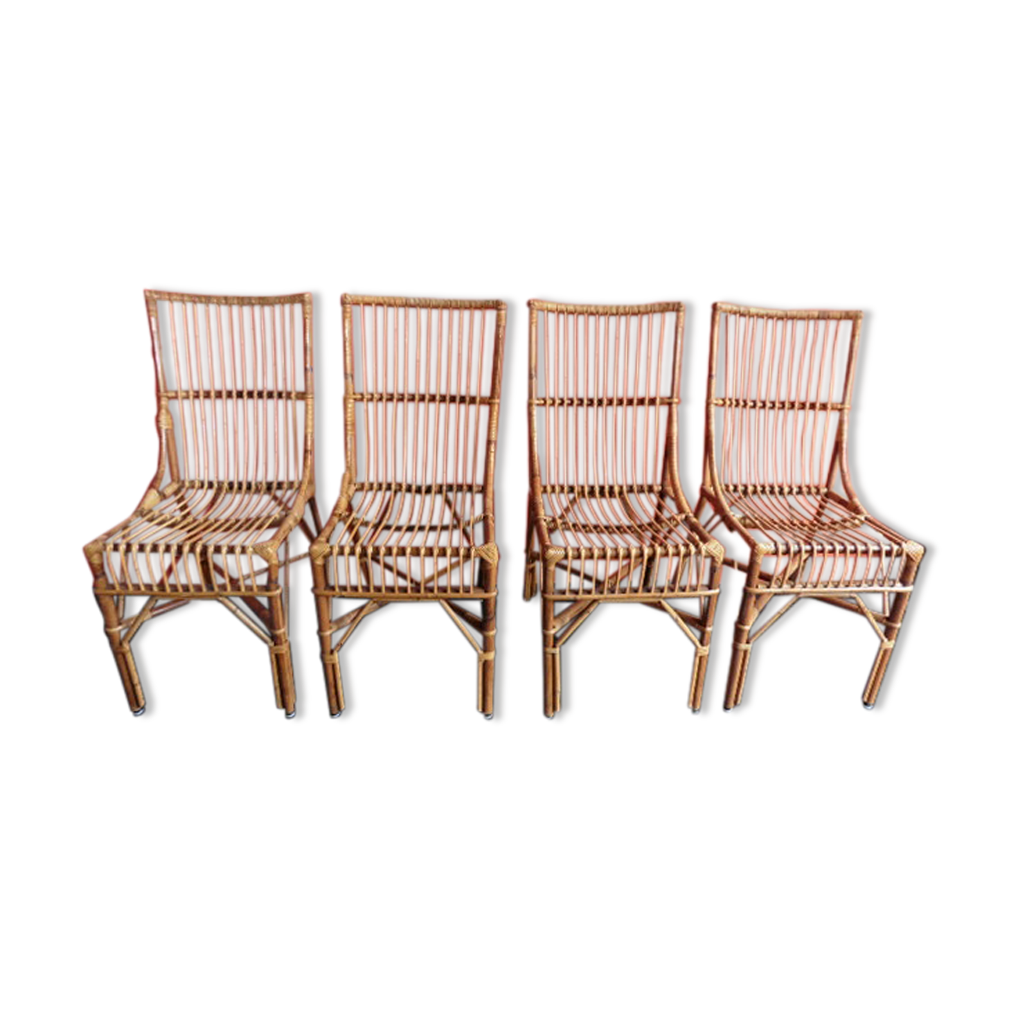 4 vintage wicker and rattan chairs 1970