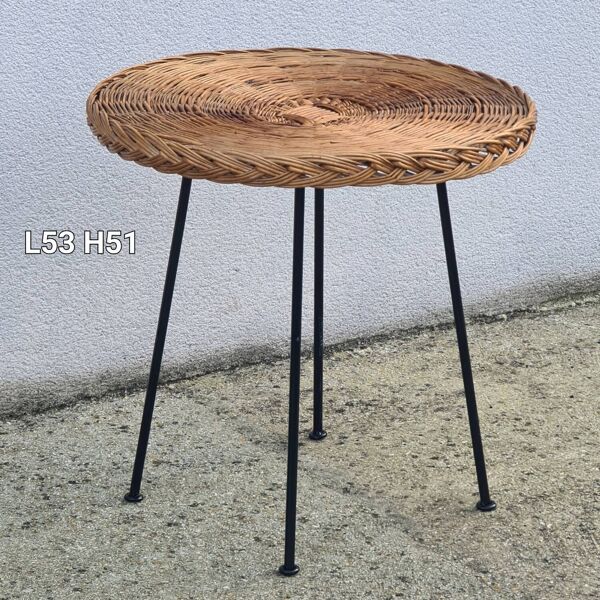 Table d'appoint, guéridon, table basse rotin osier 1950-60