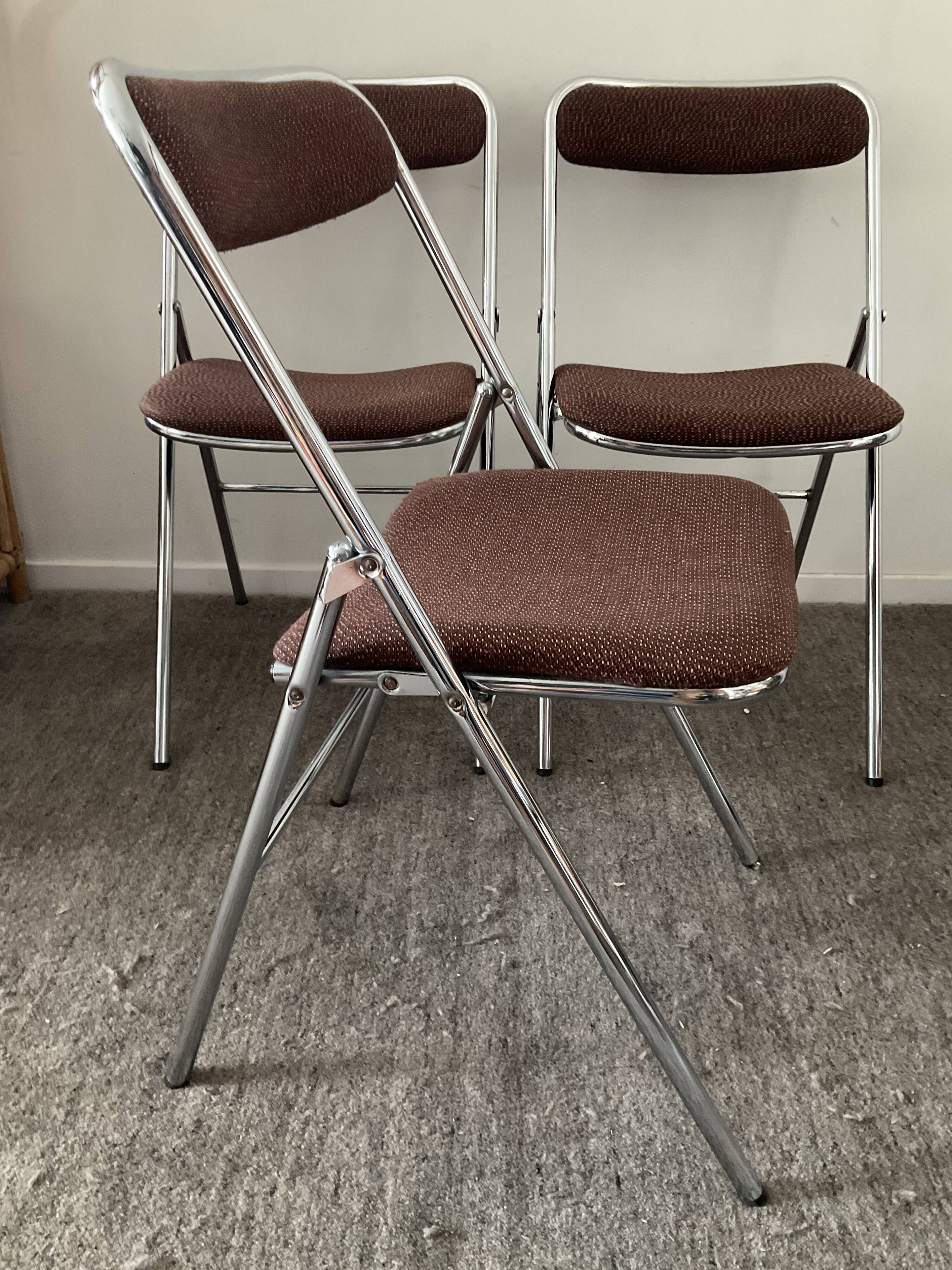 Série de 3 chaises pliantes Souvignet des années 70