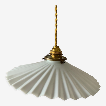 Vintage white pleated opaline pendant lamp