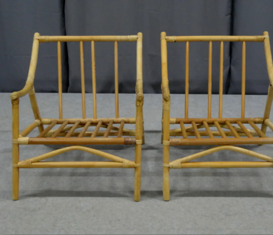 Pair of bamboo and rattan chairs, 1950s