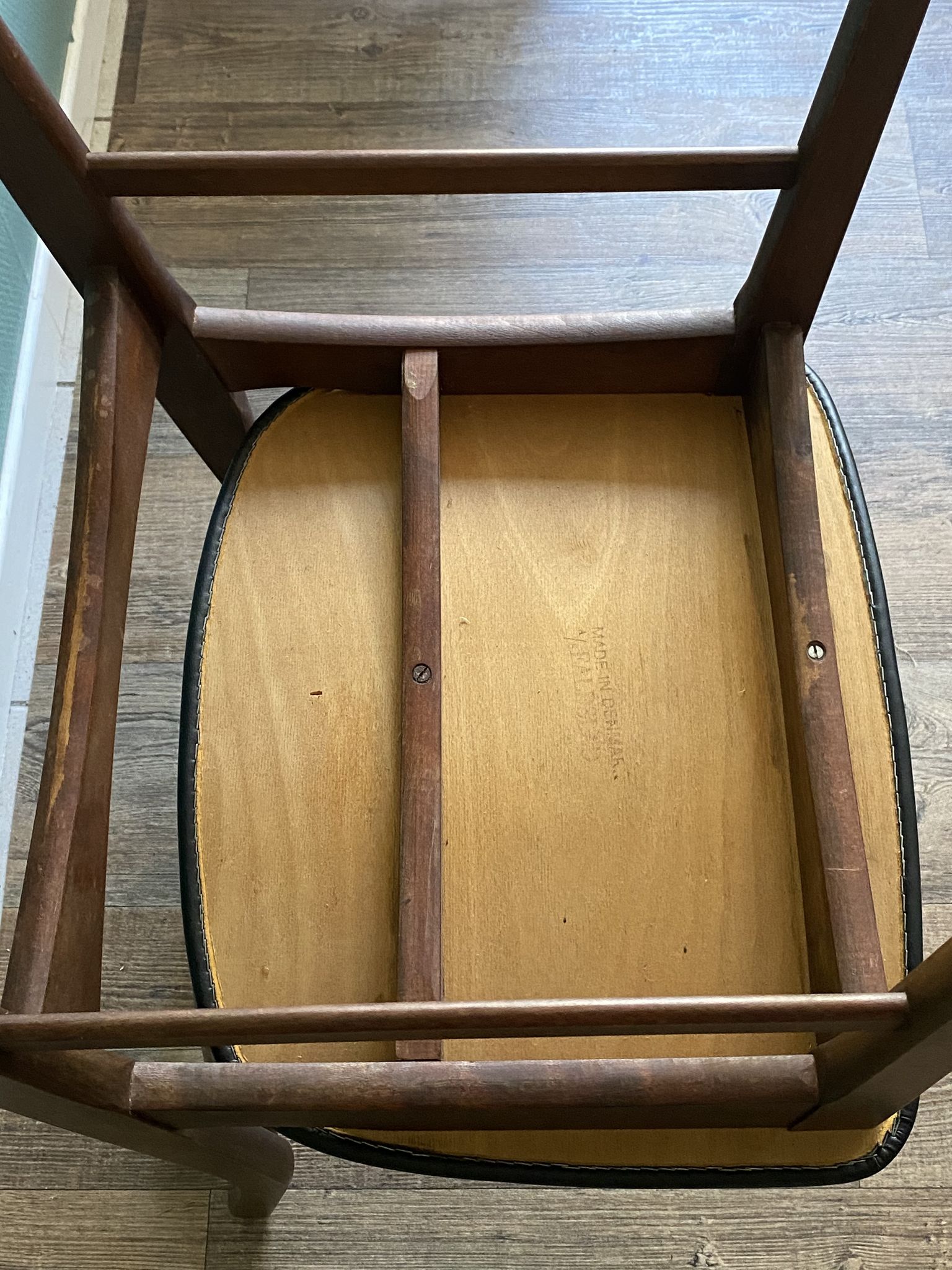 Pair of beech chairs with black skai trim Faldsled, Denmark 1970