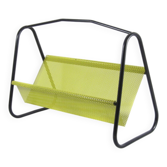 Pilastro vintage magazine rack – 1950s yellow & black, Mathieu Matégot style, Dutch design by Tjerk Reijenga for Artimeta