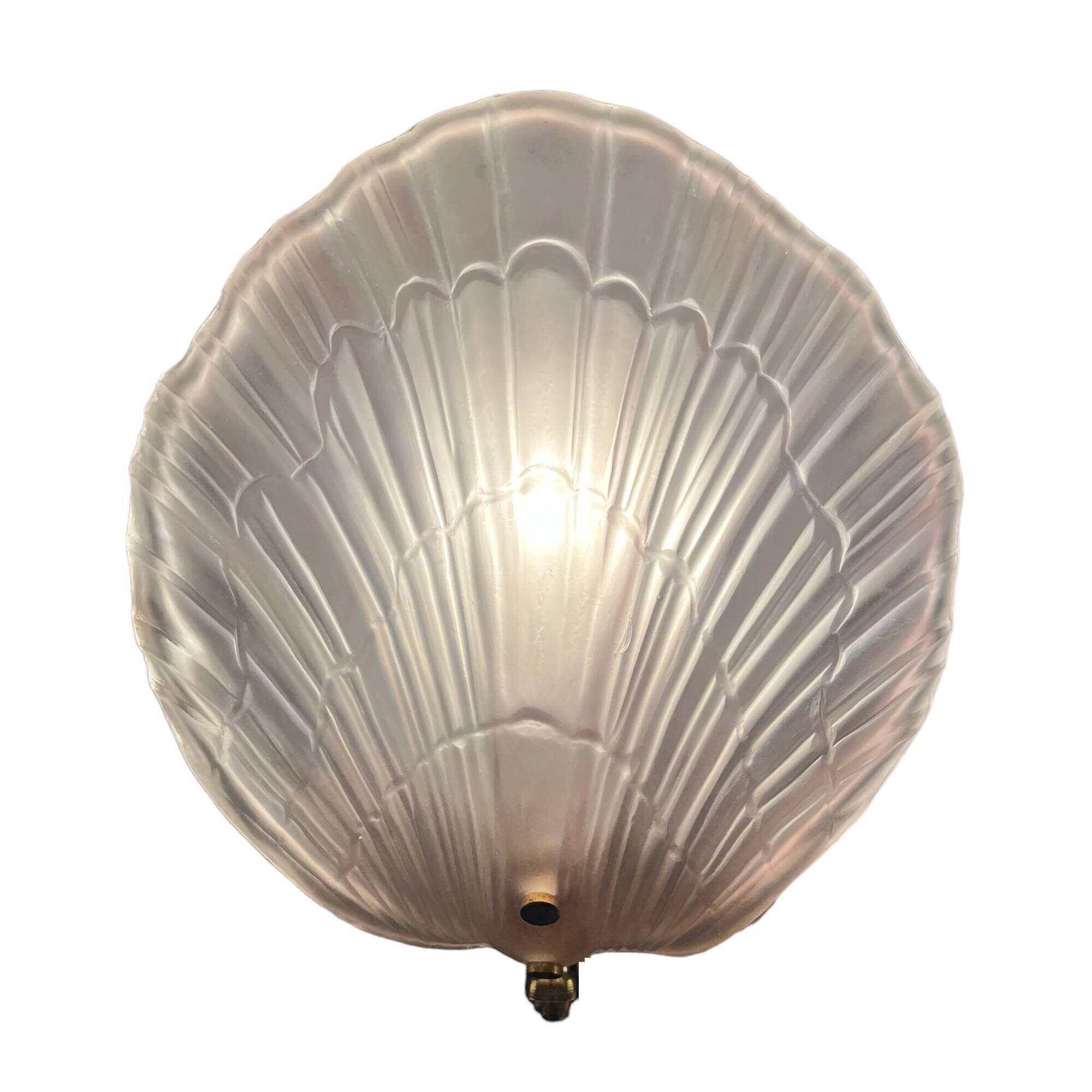 Vintage shell wall light in pink pressed glass and gold steel