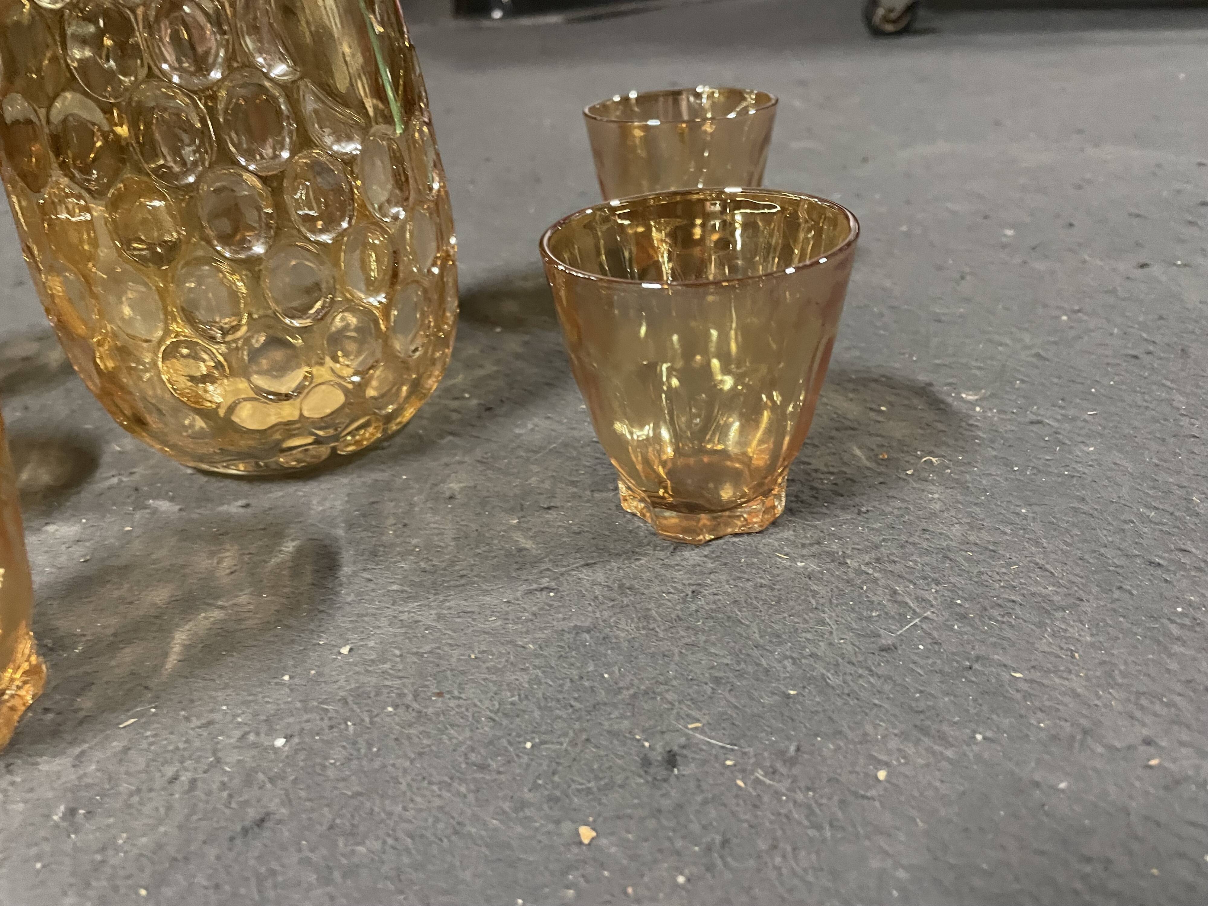 Carafe and 5 vintage glasses