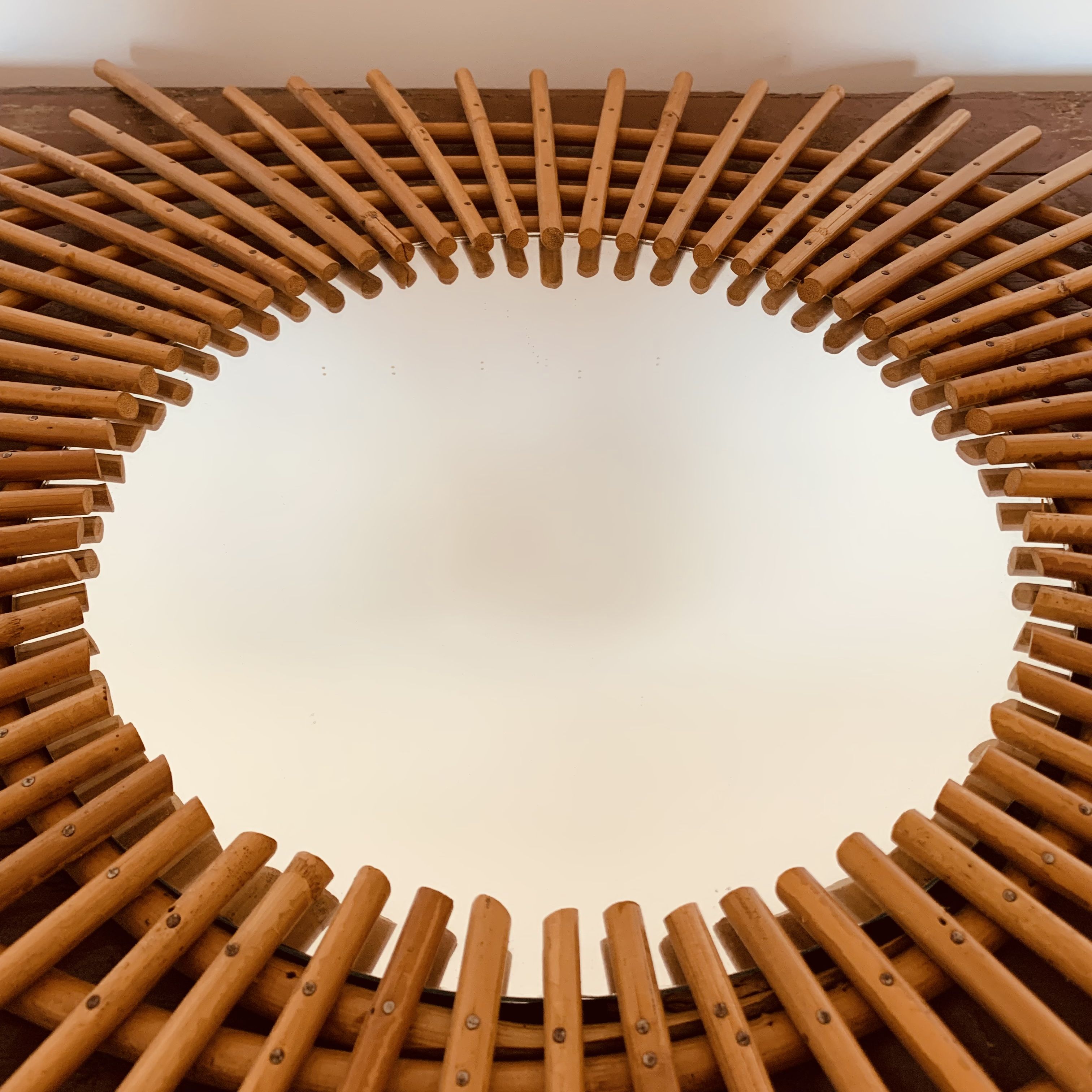 Vintage rattan sun mirror from the 60s, 73x92 cm