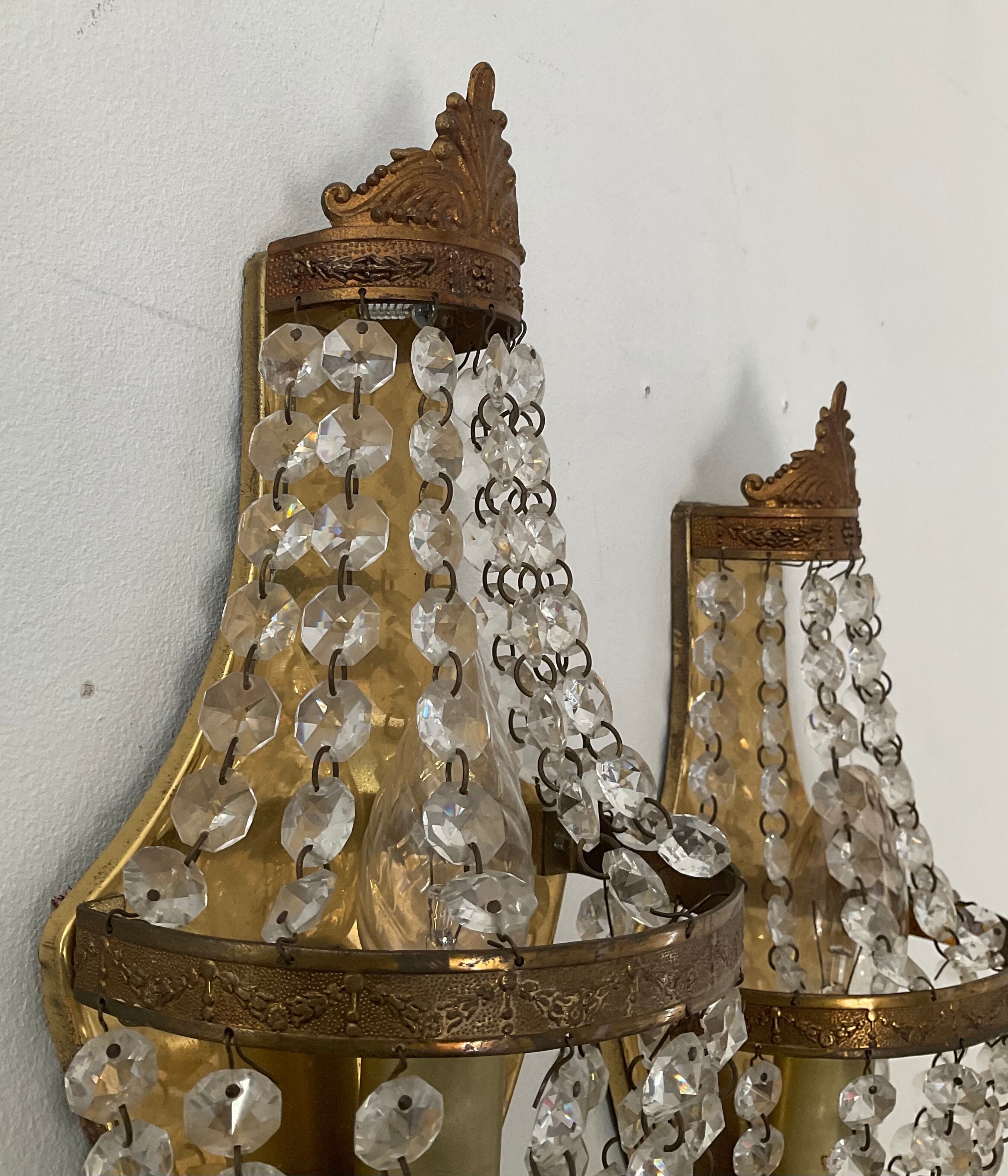 Pair of hot air balloon wall lamps with crystal and brass grapevines
