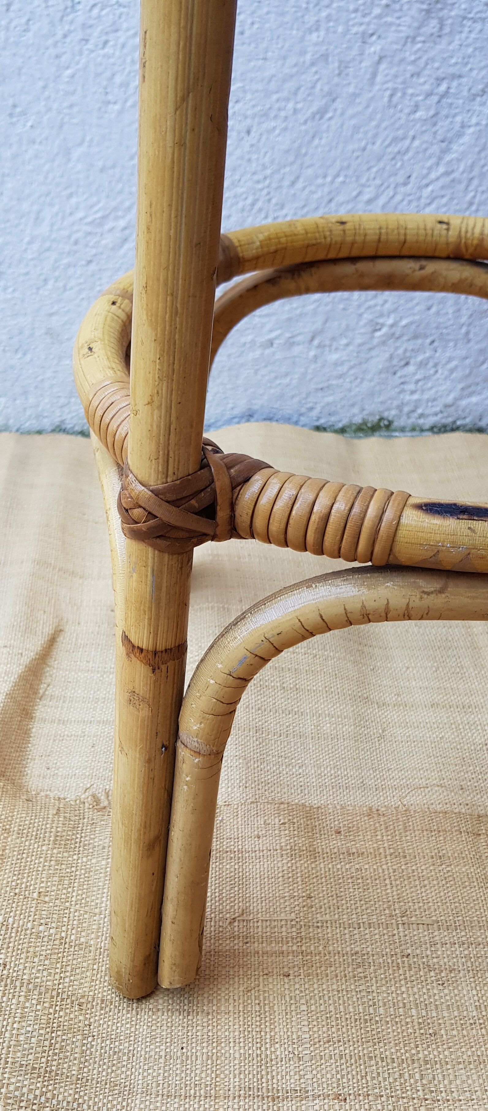 60's rattan stools pair