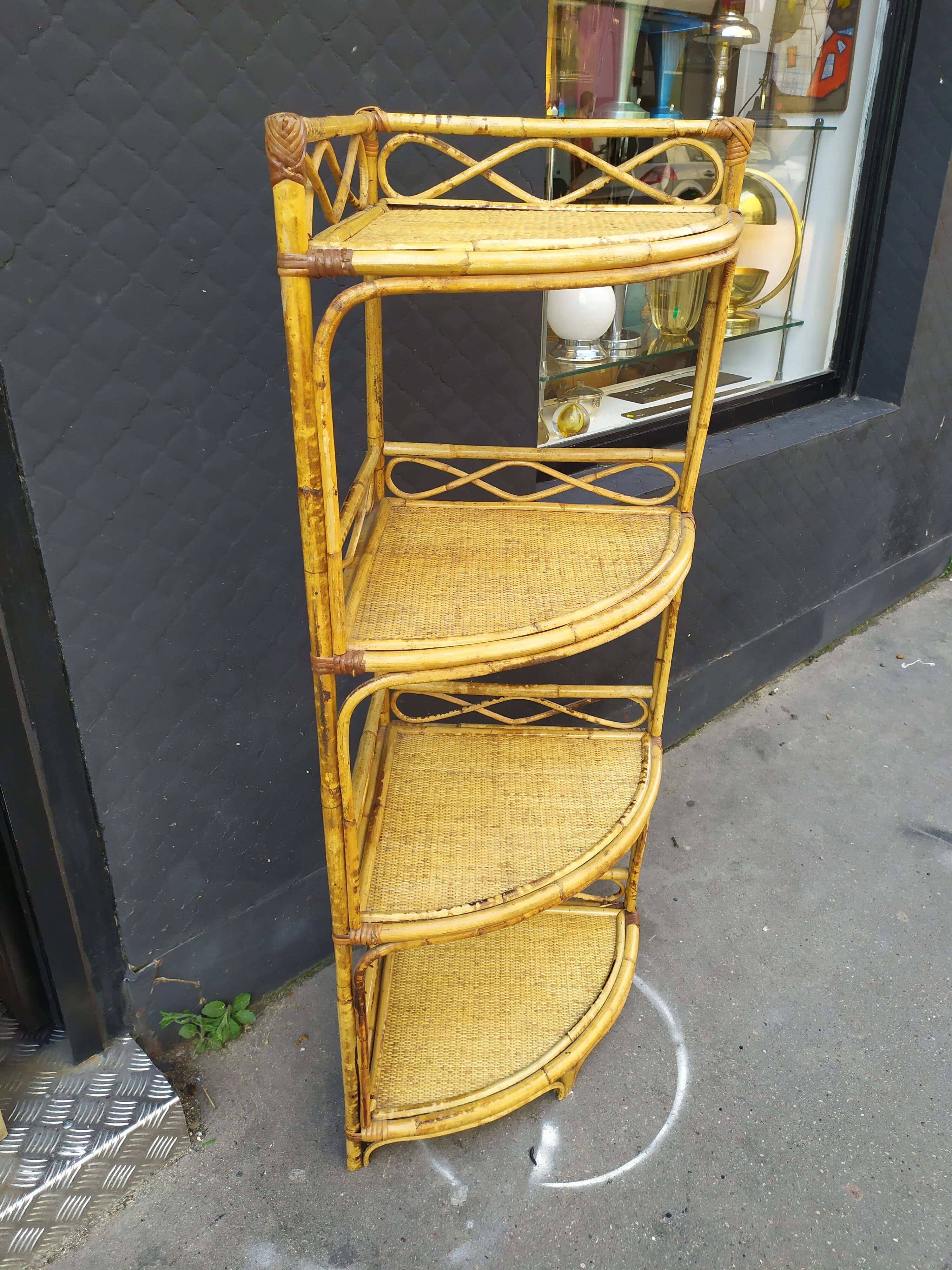 Vintage rattan corner shelf