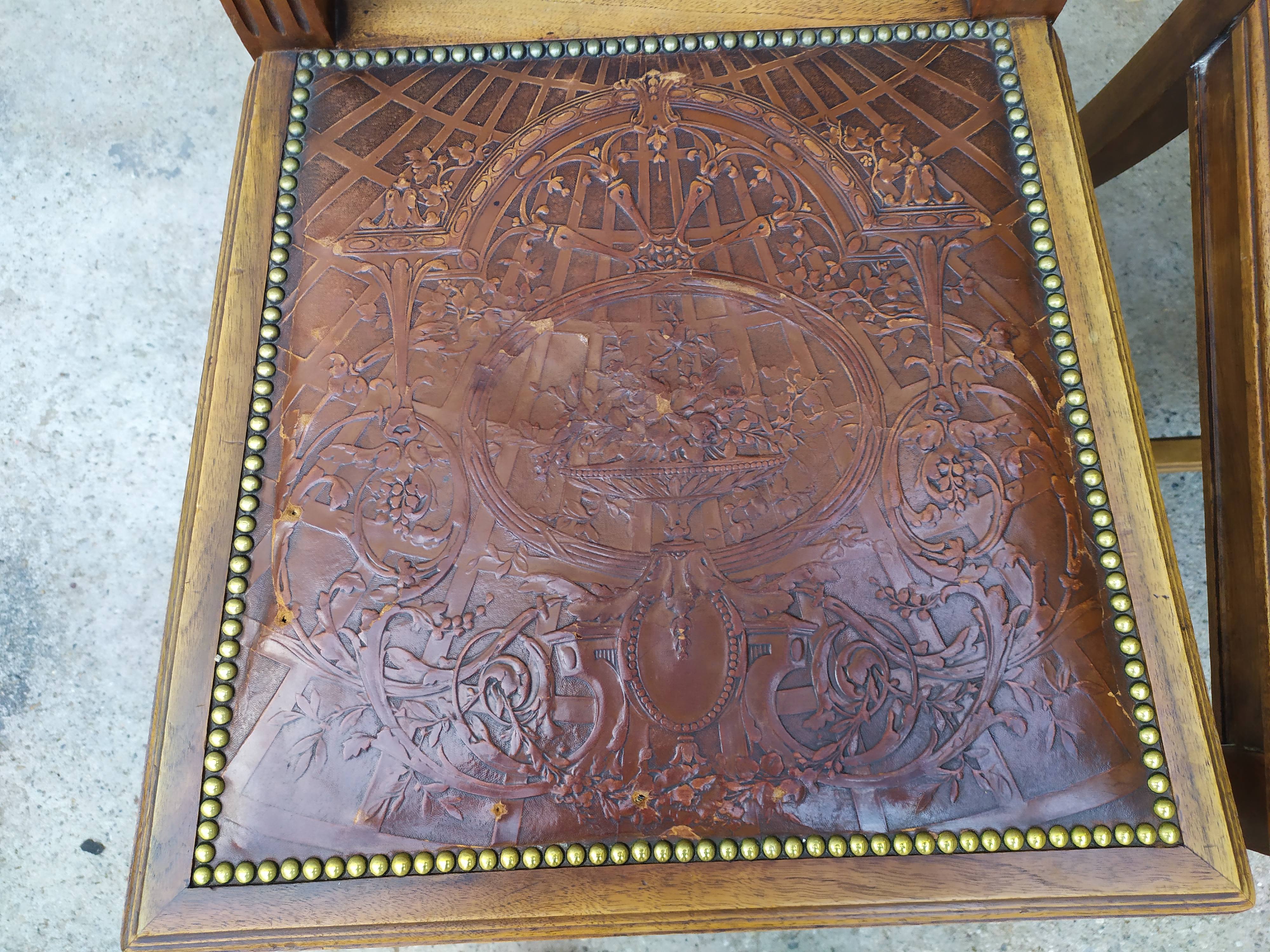 4 Louis XVI leather chairs