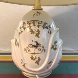 Old Moustiers ceramic lamp with white lamp shade