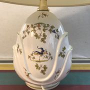 Old Moustiers ceramic lamp with white lamp shade