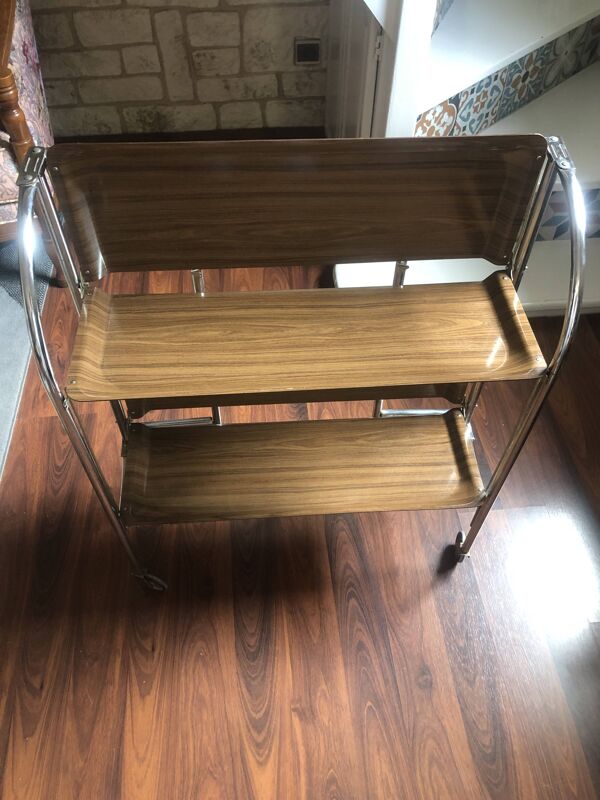 Desserte vintage pliable modulable en formica pieds chromés