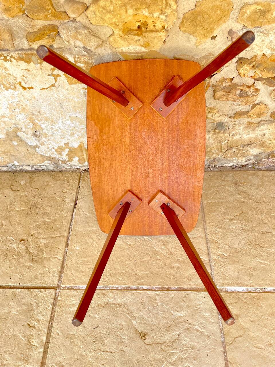 Table d’appoint vintage , pieds compas , circa 1960s